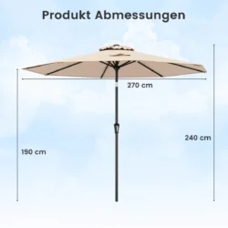 Lauko skėtis 270x240cm., šviesiai rudos/juodos spalvos