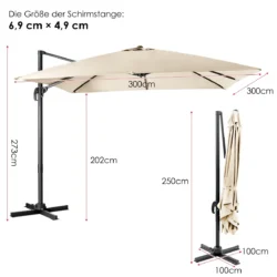 Lauko skėtis 300x300x273cm., smėlio/juodos spalvos