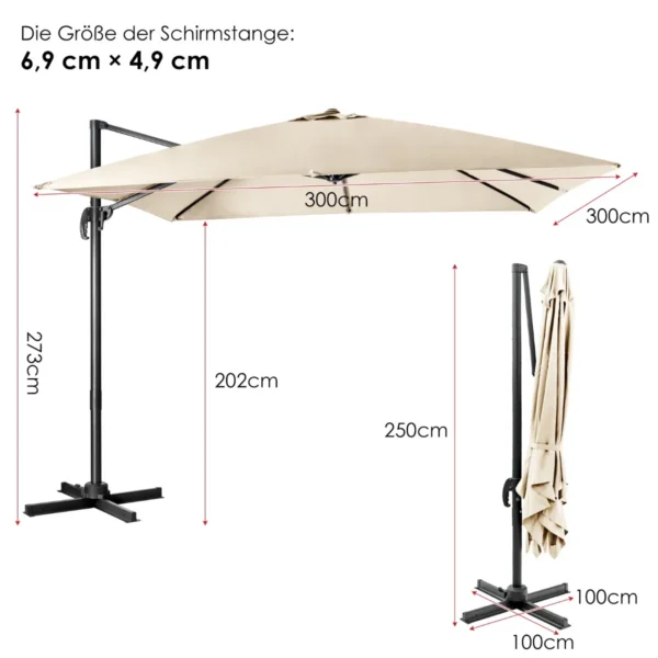 Lauko skėtis 300x300x273cm., smėlio/juodos spalvos