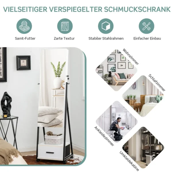 Pastatomas veidrodis-papuošalų spintelė 42x38x157cm., baltos/juodos spalvos