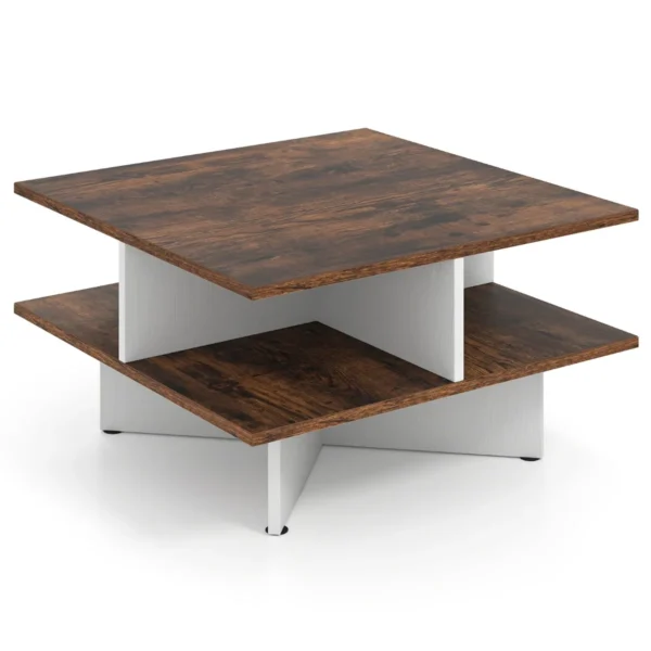 Kavos staliukas 60x60x33cm., rudos/baltos spalvos