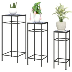 Rinkinys iš 3 gėlių stovų Outsunny, juodos/mėlynos spalvos