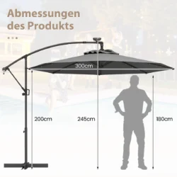 Lauko skėtis 300x245cm., pilkos/juodos spalvos