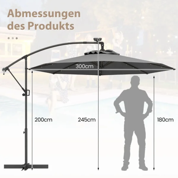 Lauko skėtis 300x245cm., pilkos/juodos spalvos