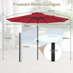 Lauko skėtis 303x253cm., raudonos/juodos spalvos