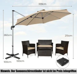 Lauko skėtis 339x260cm., smėlio spalvos