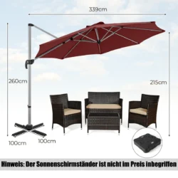 Lauko skėtis 339x260cm., raudonos spalvos