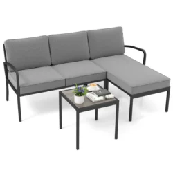 Sodo baldų komplektas iš 3 dalių, pilkos/juodos spalvos