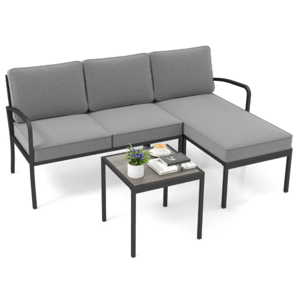 Sodo baldų komplektas iš 3 dalių, pilkos/juodos spalvos