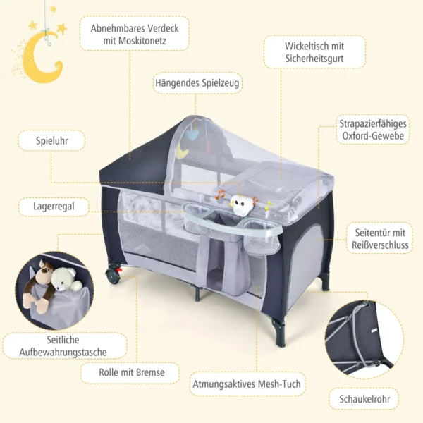 Vaikiškas maniežas 123x63x76cm., tamsiai pilkos/pilkos spalvos