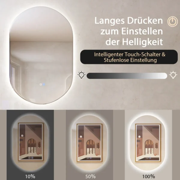 Led sieninis veidrodis 80x50cm., sidabrinės/juodos spalvos