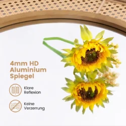 Sieninis veidrodis 65x65x1,5cm., šviesiai rudos spalvos