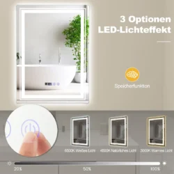 Led sieninis veidrodis 70x50x4cm., baltos/sidabrinės spalvos