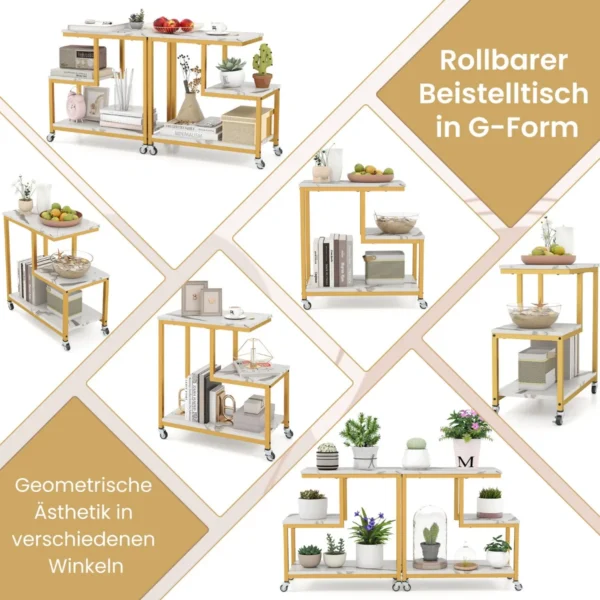 Šoninis staliukas 59x30x61cm., auksinės/baltos spalvos