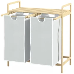 Rinkinys iš 2 skalbinių krepšių 40L Homcom 63,5x33x73cm., šviesiai rudos/baltos spalvos