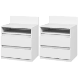Rinkinys iš 2 naktinių staliukų Homcom 39,6x32,3x50,4cm., baltos spalvos