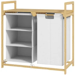 Skalbinių krepšys 38L Homcom 70x36x70cm., šviesiai rudos/baltos spalvos