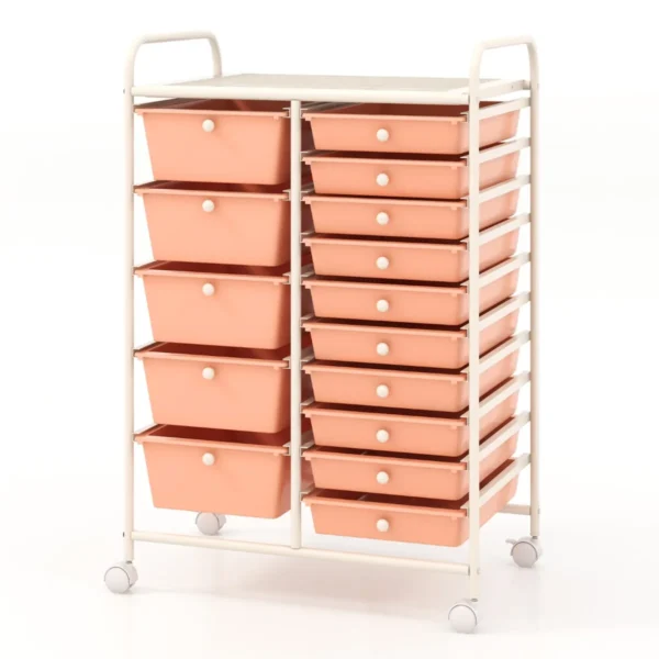 Vežimėlis su stalčiais 63x37x87cm., rožinės/baltos spalvos