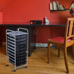 Vežimėlis su stalčiais 33x37x86cm., juodos/sidabrinės spalvos