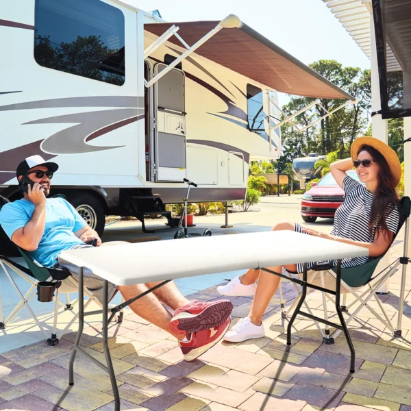 Turistinis sulankstomas stalas 153x74x74cm., baltos/juodos spalvos