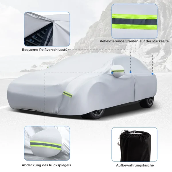 Automobilio uždangalas 431x160x115cm., sidabrinės spalvos