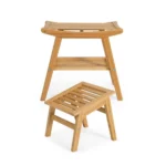 Dušo taburetė su pakoja, šviesiai rudos spalvos