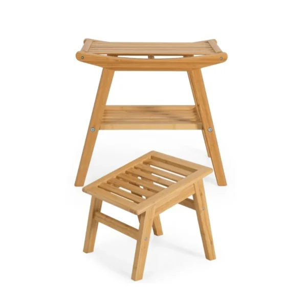 Dušo taburetė su pakoja, šviesiai rudos spalvos