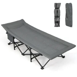 Turistinė sulankstoma lova 190x68,5x48,5cm., pilkos/juodos spalvos