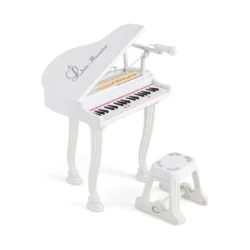 Vaikiškas žaislinis pianinas su kėde, baltos spalvos