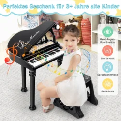 Vaikiškas žaislinis pianinas su kėde, juodos/baltos spalvos