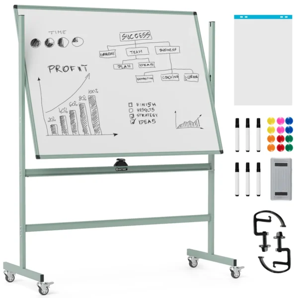 doppelseitigesmobileswhiteboardhhenverstellbaresmagnetischeswhiteboardrollendeweitafel_image_2.webp Magnetinė lenta 126x53,5x180cm., baltos/žalios spalvos