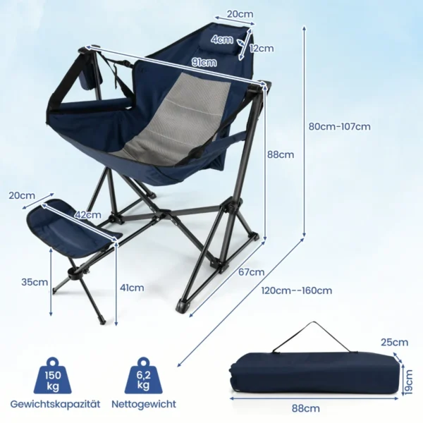 Turistinė kėdė su pakoju, tamsiai mėlynos/pilkos spalvos 