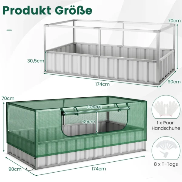 Pakelta lysvė su šiltnamio dangčiu 174x90x70cm., sidabrinės/žalios spalvos 