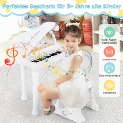 Vaikiškas žaislinis pianinas su kėde, baltos spalvos