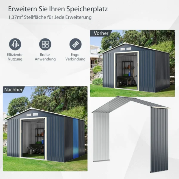 outdoor-metallschuppen-gt3732gr-a_6_.webp Sodo sandėliuko prailginimo stogas 277x202x64cm., tamsiai pilkos spalvos