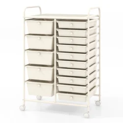 Vežimėlis su stalčiais 63x37x87cm., kreminės spalvos