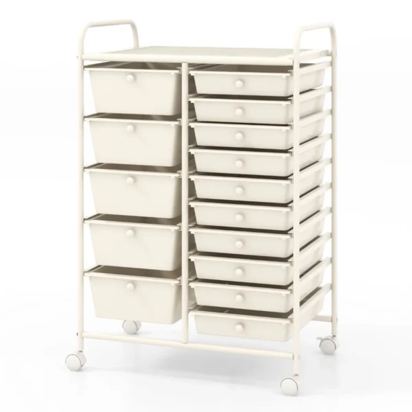 Vežimėlis su stalčiais 63x37x87cm., kreminės spalvos