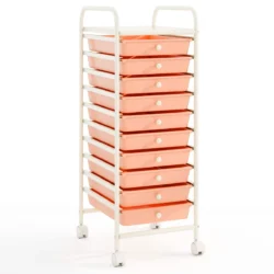 Vežimėlis su stalčiais 33x37x86cm., rožinės/baltos spalvos