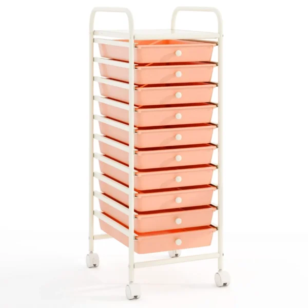 Vežimėlis su stalčiais 33x37x86cm., rožinės/baltos spalvos