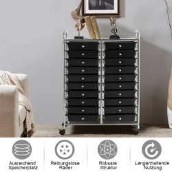 Vežimėlis su stalčiais 64x39x88cm., juodos/sidabrinės spalvos