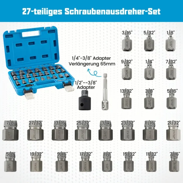 Rinkinys iš 27 ištraukiklių su dėžė, mėlynos spalvos