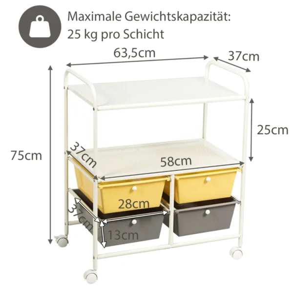 Vežimėlis su stalčiais 63,5x37x75cm., įvairių spalvų
