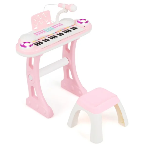 Vaikiškas žaislinis pianinas su kėde, rožinės/baltos spalvos