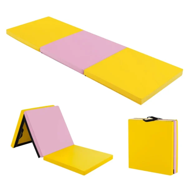 Gimnastikos kilimėlis 180x60x5cm., geltonos/rožinės spalvos