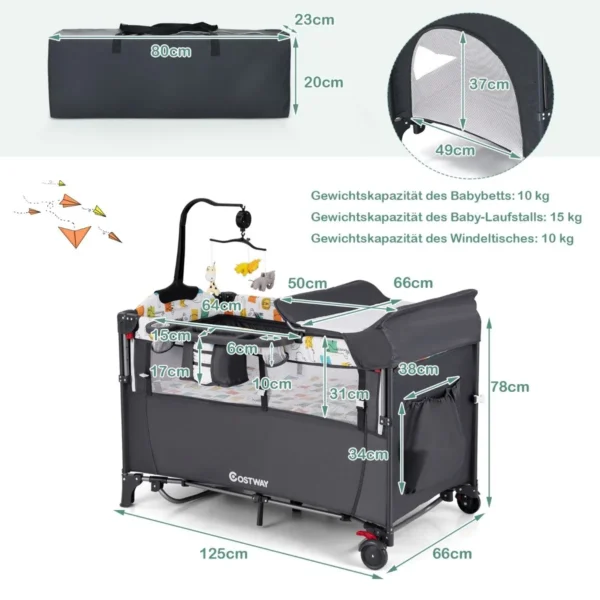 Vaikiška lovytė 66x125x78cm., tamsiai pilkos spalvos