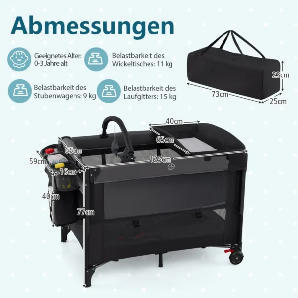 Vaikiška lovytė 125x65x77cm., juodos spalvos