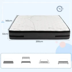 Čiužinys 200x140x32cm., tamsiai pilkos/baltos spalvos