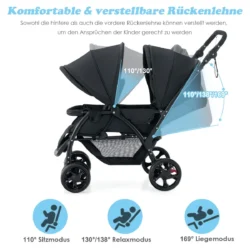 Vežimėlis 123x57x110cm., juodos spalvos