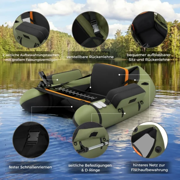 Pripučiama žvejybinė valtis 135x109x54cm., žalios/juodos spalvos